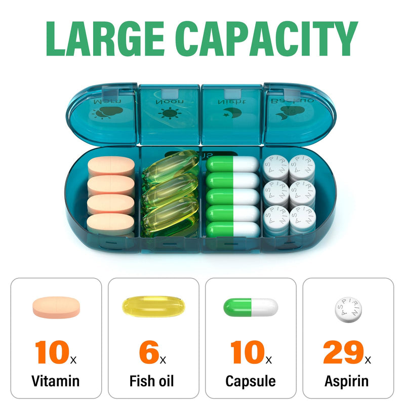 Weekly Pill Organizer 4 Times a Day, 7 Day Pill Box 4X, Portable for Travel Pill Case for Pills/Vitamin/Fish Oil/Medication/Supplements (4x7 Blue) 4 times x 7 days