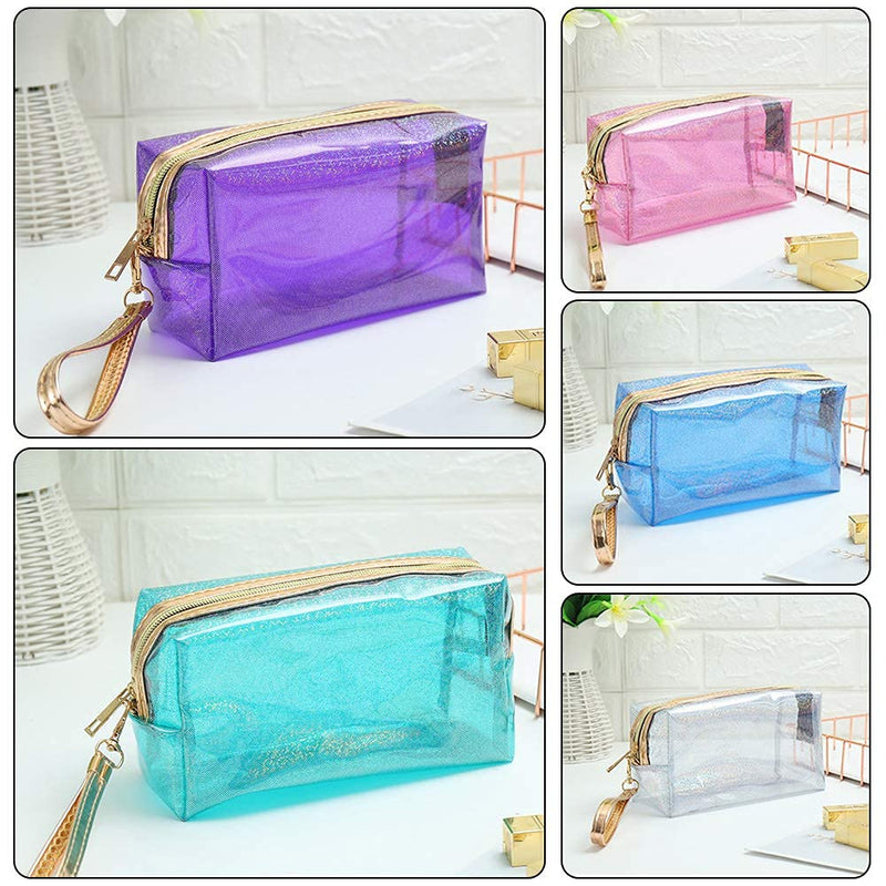 Meetory 5 Pcs Clear Waterproof Cosmetic Bag with Zipper, PVC Transparent Plastic Makeup Organizing Bags Travel Toiletry Pouch for Bathroom, Vacation and Organizing