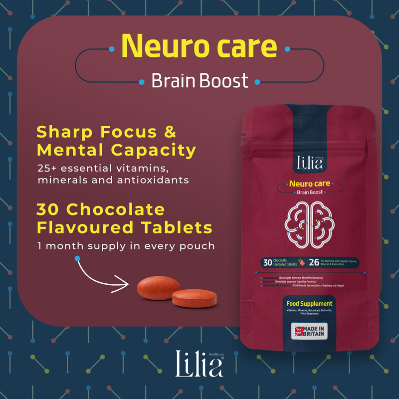 Lilia Healthcare Neuro Care Nootropic: For Enhanced Brain And Mental Performance, Focus, Energy, Immunity. 25 Nutrients and Vitamins including Lycopene, Zeaxanthin, Korean Ginseng, Lutein, Coq10