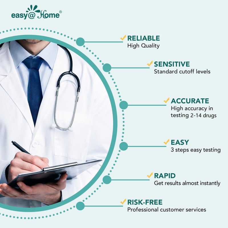 Easy@Home 10 Pack Multi-Drug Screen Test, 12 Panel Urine Drug Testing Kit | Urine Drug Testing Kit for All 12 Drugs AMP/BZO/COC/THC/MET/MOR/OXY/BAR/MDMA/PCP/MTD/PPX, Home Use Panel Dip Card, EDOAP-1124 10 Count (Pack of 1)