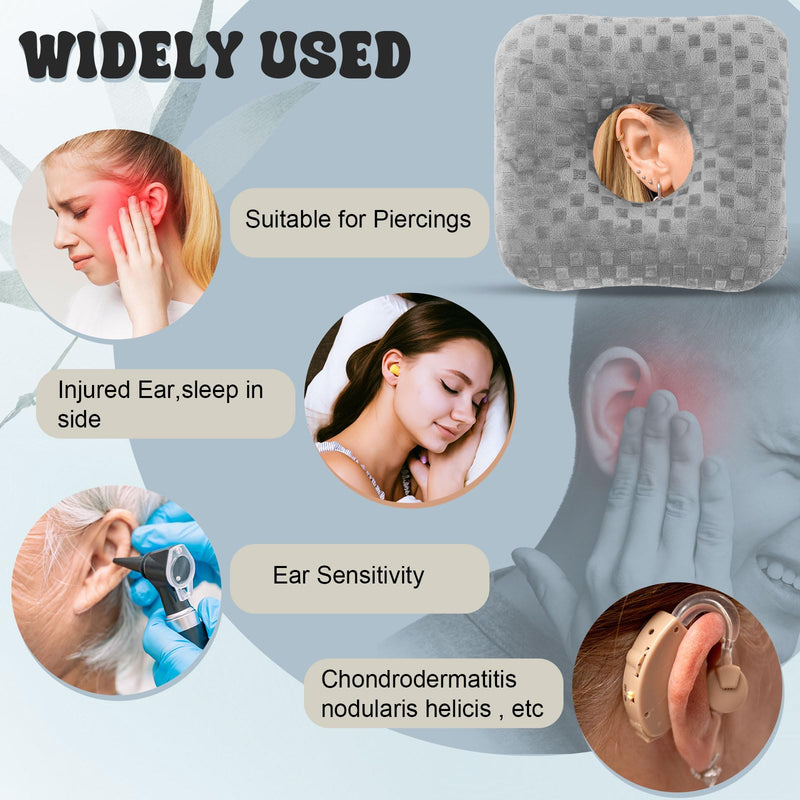 [Australia] - 2 Pieces Ear Piercing Pillows with Hole O Shaped Side Sleeping Pillow Circle Guard Protectors for Ear Pain Inflammation Pressure Sores Relief(Gray) Gray 