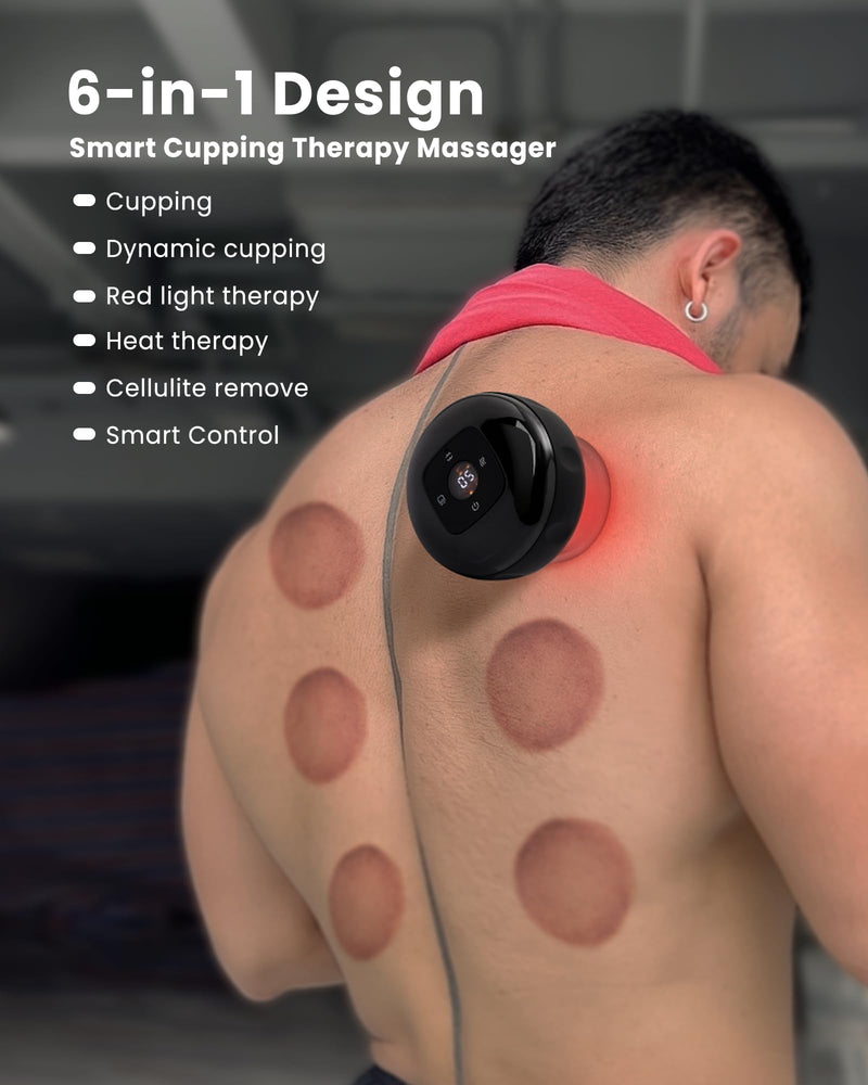 UOTT Smart Cupping Therapy Massager for Muscle Soreness, Pain Relief | 20 Levels Heat & Suction, 6-in-1 Smart Dynamic Cupping Set, Massage Device for Back Shoulder, Fitness Office Workers Home Use Black