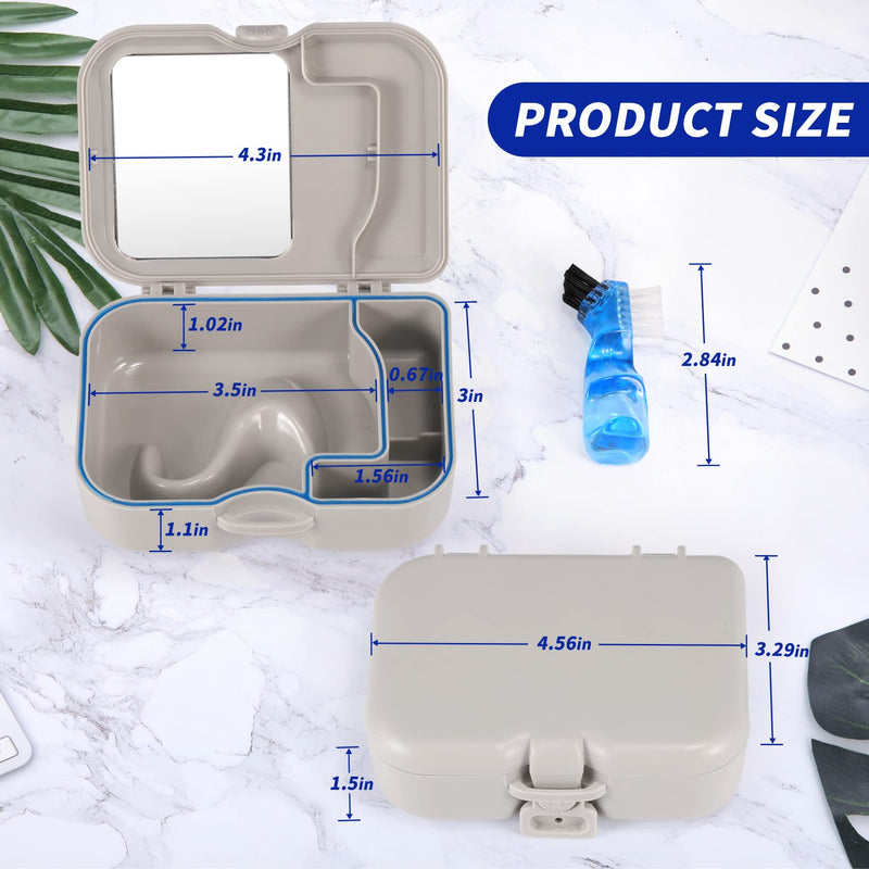[Australia] - Annhua Denture Cup Bath Box Case with Mirror and Cleaning Brush, Denture Container with Brush Retainer Cleaning Case Mouth Guard Storage Soaking Cup Holder for Travel, Office, Household Use 