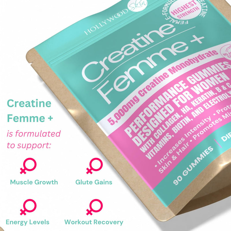 Creatine Gummies for Women – 5g Creatine Monohydrate per Serving | Build Strength, Glute Gains & Lean Muscle | with Collagen, Biotin & Hyaluronic Acid | Vegan, Sugar-Free. 90 Gummies