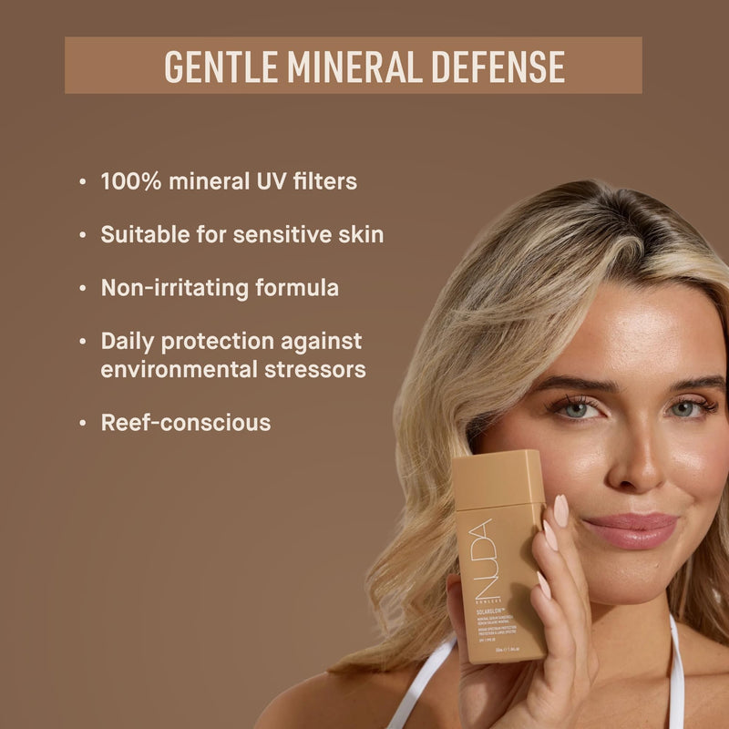 Nuda SolarGlow Zinc Oxide Sunscreen Serum | Daily SPF 30 Broad-Spectrum Mineral Face Sunscreen for Women | with Squalane & Vitamin E, Non Comedogenic for Sensitive Skin | Reef Friendly, (1.6 Fl Oz)