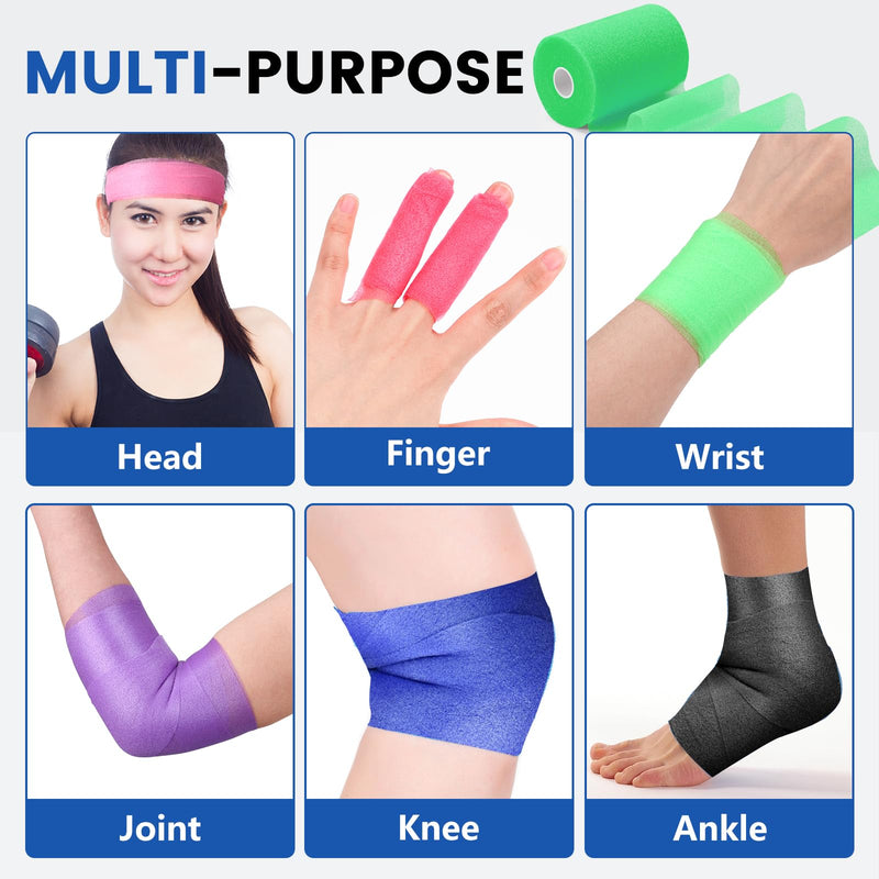 [Australia] - 9 Pack Pre Wrap Tape, 9 Colors 2.76 Inch x 11 Yards Prewrap Athletic Tape for Hair Soccer, Pre Wrap Foam Tape, Soccer Pre Wrap Tape, Prewrap Headbands for Hair Blue,pink,purple,white,red,black,skin,green,yellow 