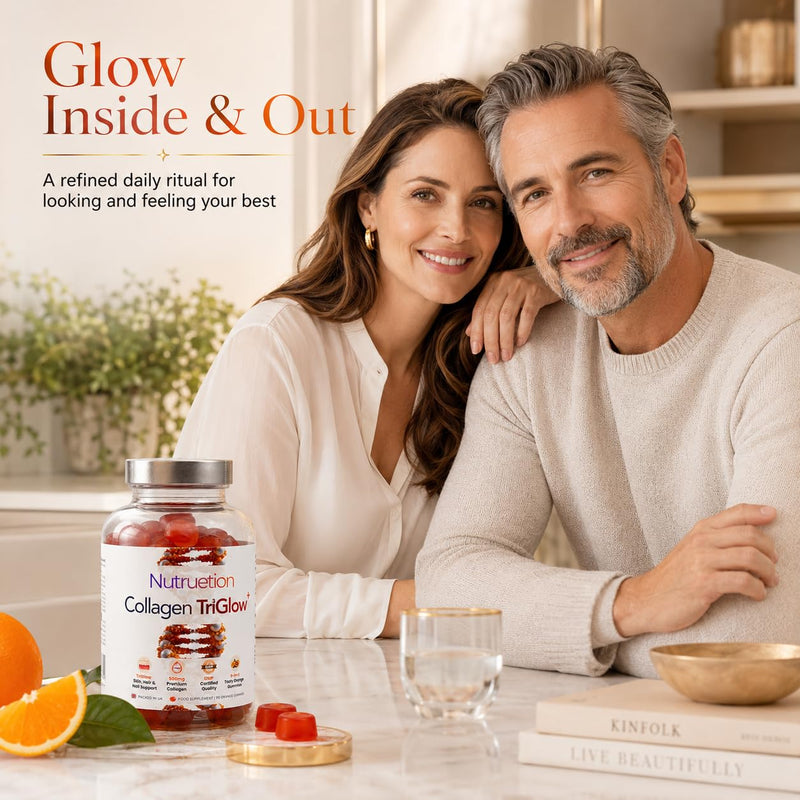 Bovine Collagen Gummies | TriGlow+ 8-in-1 Beauty Complex | 500mg Hydrolysed Bovine Collagen with Vitamin C, Biotin & Selenium | Skin, Hair & Nails Support | 90 Orange Gummies