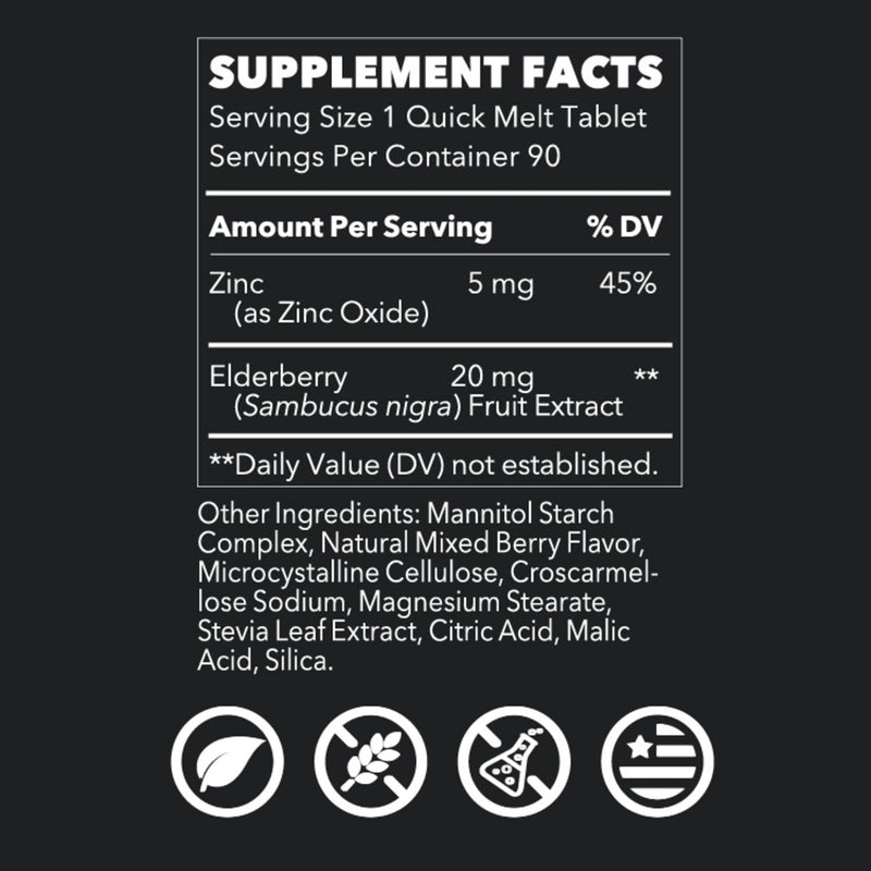 LifeSeasons Essentials Zinc Elderberry Quick Melts – Immune System Support Supplement – Zinc 5 mg + Elderberry Extract – Berry Flavor – Immunity Boosting Tablets – 90 Quick Melts