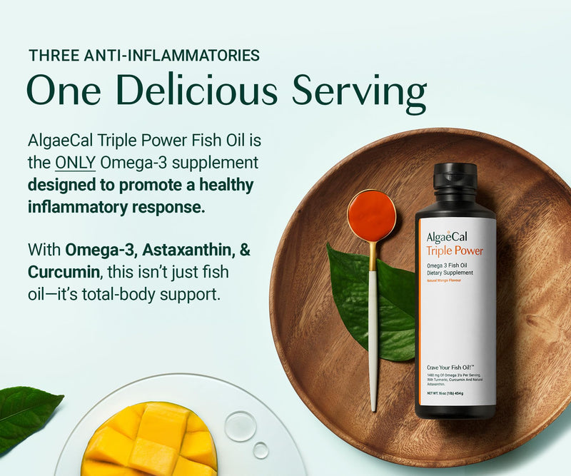 ALGAECAL Triple Power Omega 3 Fish Oil Liquid for Joints, 1200mg, 16 oz | EPA DHA liquid fish oil with turmeric curcumin & astaxanthin for joint support & healthy inflammatory response. Mango flavor. 29 Count (Pack of 1)