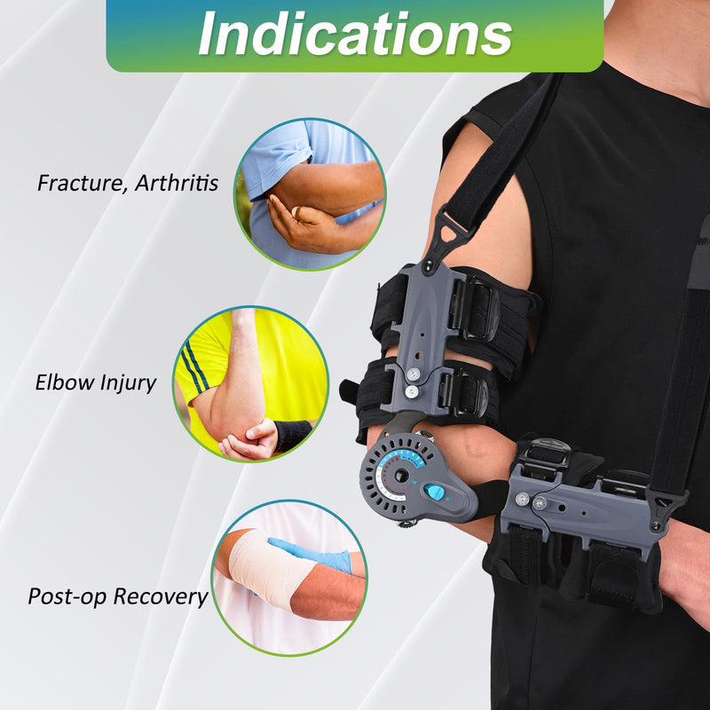[Australia] - Komzer Hinged Elbow Brace, Adjustable Post OP ROM Elbow Brace with Sling Stabilizer Splint Arm Injury Recovery Support After Surgery (Right) Right 