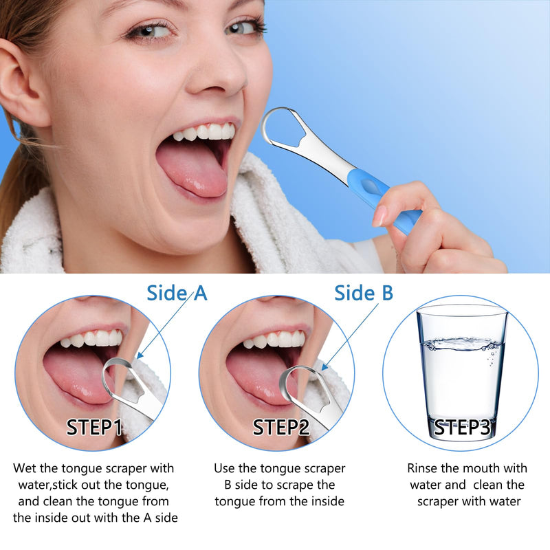 [Australia] - 4 Pcs Tongue Scraper Cleaner Adults and Kids Stainless Steel Tongue Brush Metal Scraper Reduce Bad Breath with Travel Cases for Men Women Oral Mouth(Purple, Orange, Blue and Green) Purple, Orange, Blue and Green 