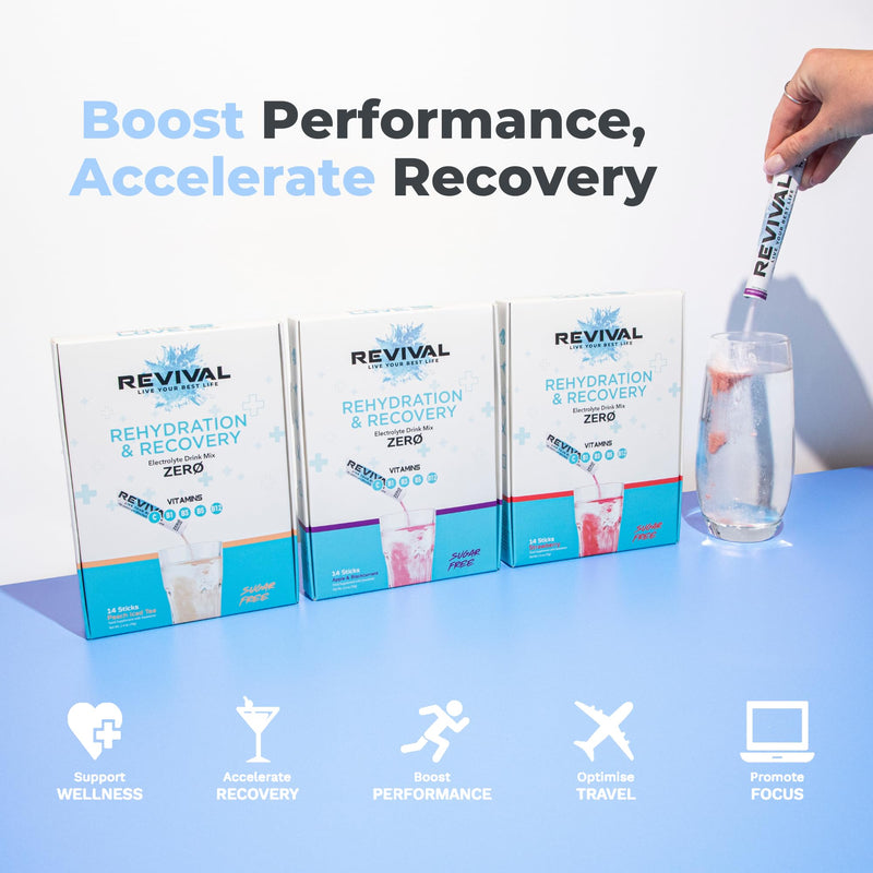 Revival Zero Rehydration Electrolytes Powder - Sugar Free Hydration Sachet Drink with Vitamins C, B1, B3, B5, B12-28 Pack Assorted Flavours 28 Servings (Pack of 1)