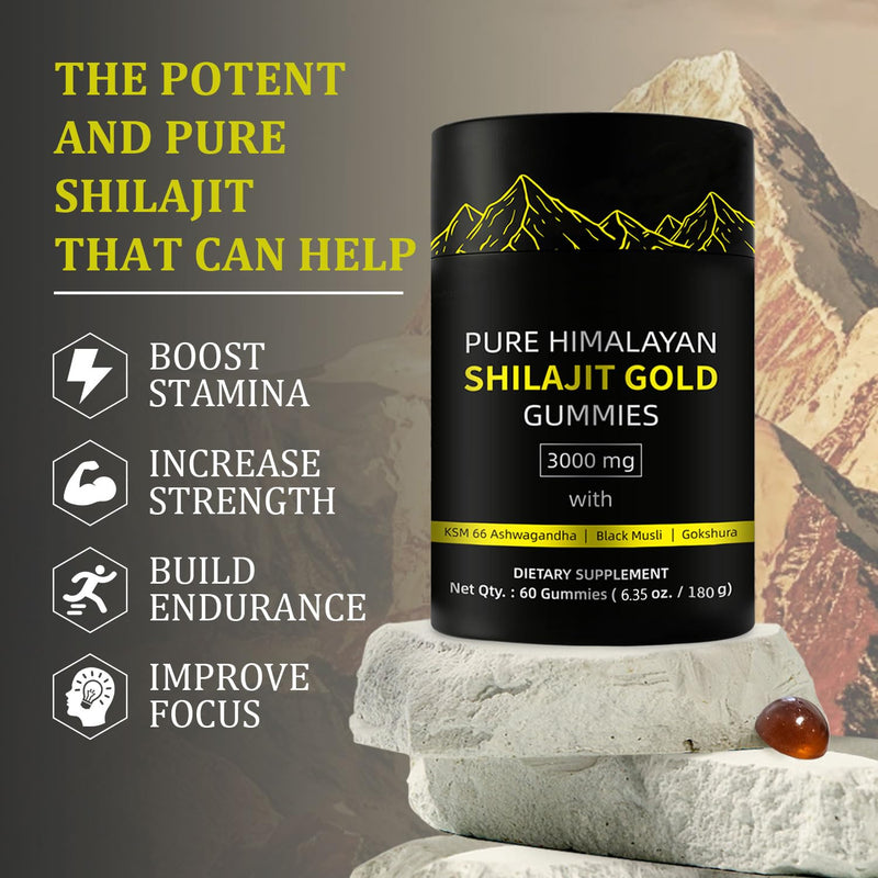 Shilajit Gummies for Man, Gold Seal Pure & Natural Himalayan Shilajit Enriched with Acid Fulvic, Essential Minerals, 85+ Trace Elements to Boost & Immune Support, Energy Gummies, 60 Capsules