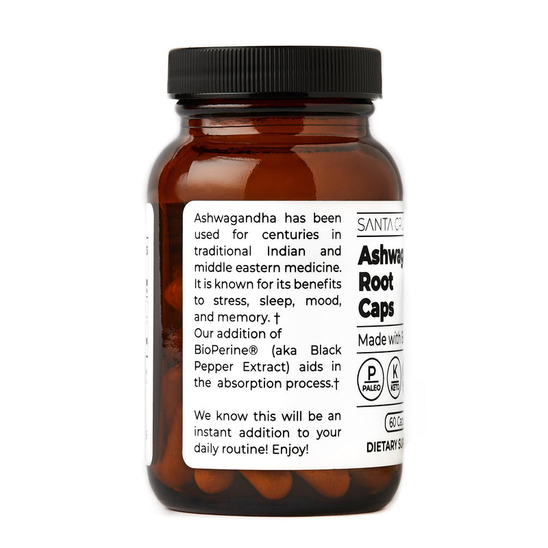 [Australia] - Santa Cruz Paleo Ashwagandha Capsules, 600mg Ashwagandha Root per Capsule, Gluten Free, Keto, Sugar Free, Paleo, Supports Energy, Focus, and Relaxation, BioPerine for Fast Absorption, 60 Capsules 