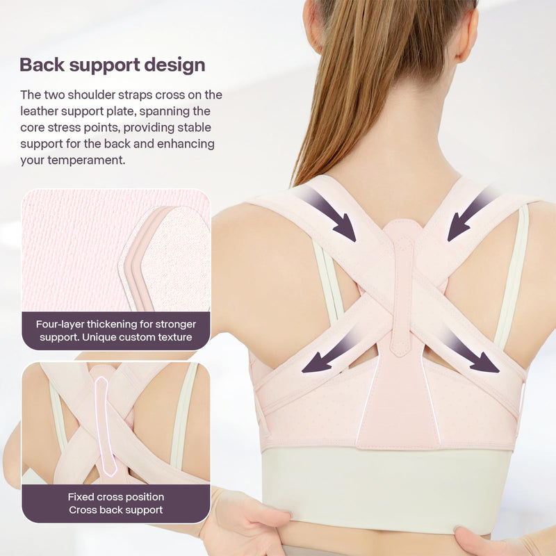 Back Brace Posture Corrector for Women and Men, Adjustable Upper Back Support Straightener for Hunchback Improve and Pain Relief from Neck and Shoulder (Pink, S/M) Pink