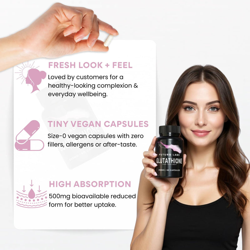 Glutathione Capsules 500mg Dose - Highly Purified and Highly Bioavailable - Extra Strength Glutathione Supplement, Non-GMO, Reduced Glutathione Supplement - 30 Day Supply - UK Made