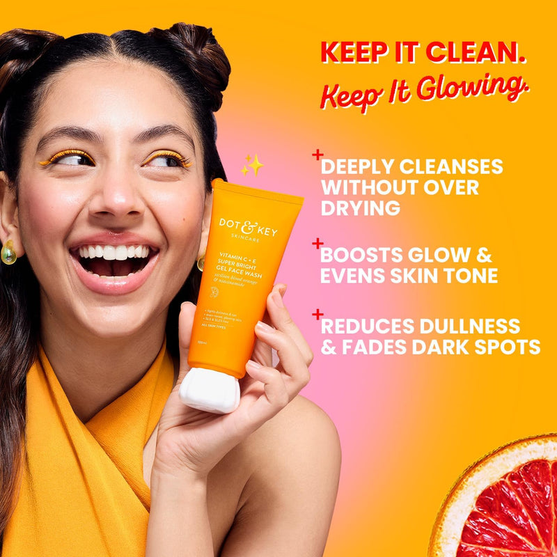 Dott and Keey Vitamin C + E Super Bright Gel Face Wash for Glowing Skin, All Skin Types, Triple Vitamin C Formula, 100 ml