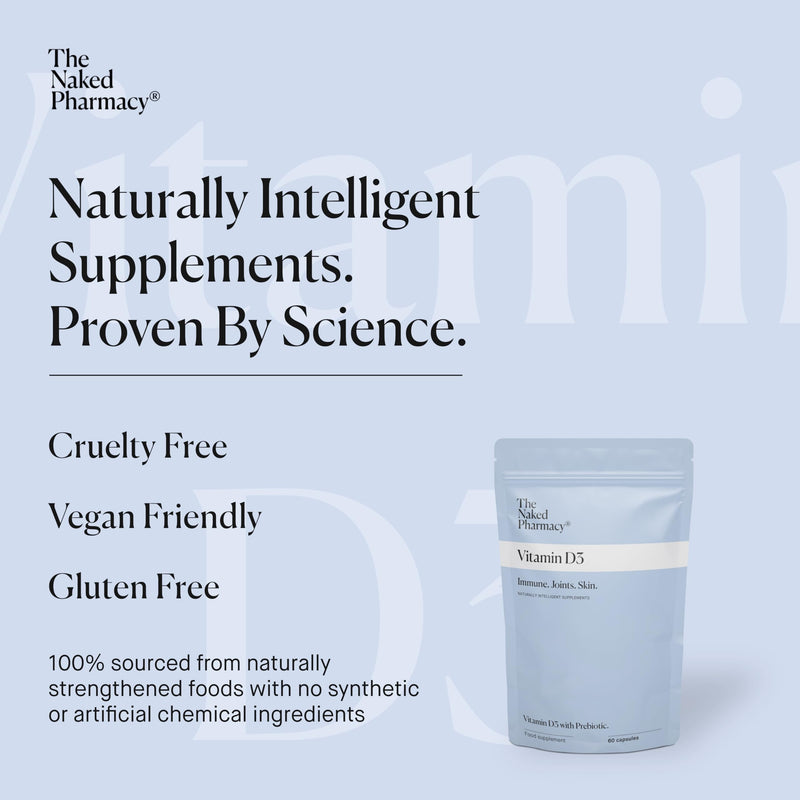 The Naked Pharmacy | Vitamin D3 Supplements | for Immune System | Bones, Joints & Teeth | with Natural Prebiotic Baobab | High Strength | No Additives | Vegan | 60 Capsules 60 count (Pack of 1)
