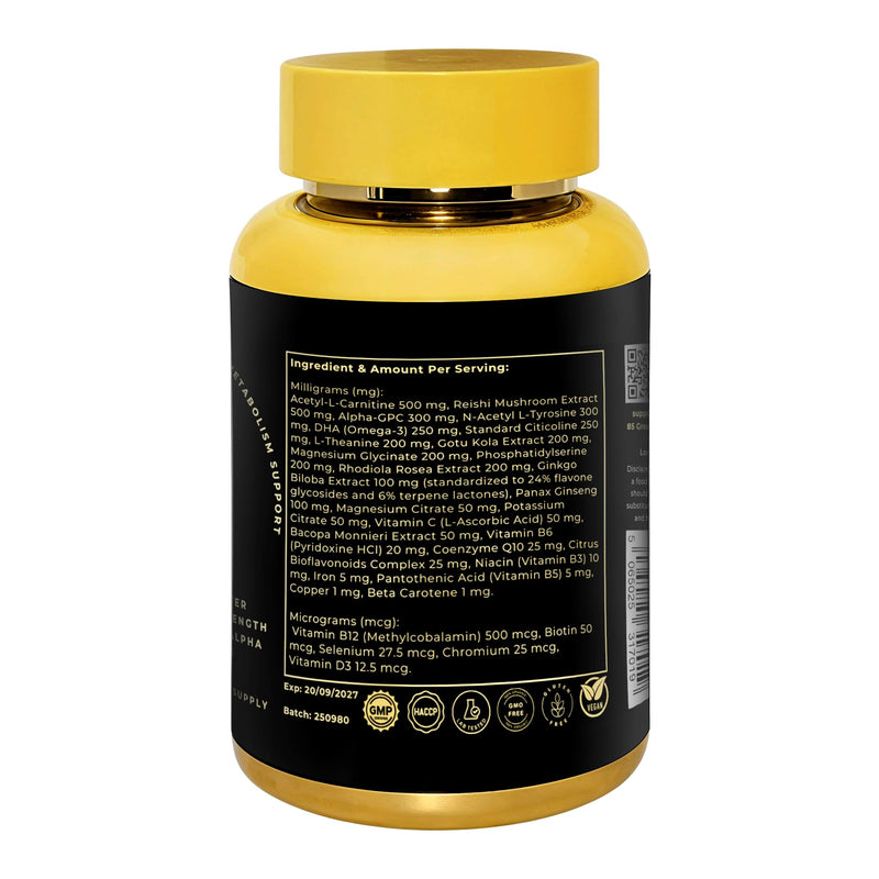 Focus Brain Booster & Memory Supplement | 25-in-1 Caffeine-Free Nootropic with Alpha GPC 300mg, Citicoline & L-Theanine | Brain Fog, Fatigue, Focus & Mental Clarity | 60 Vegan Tablets