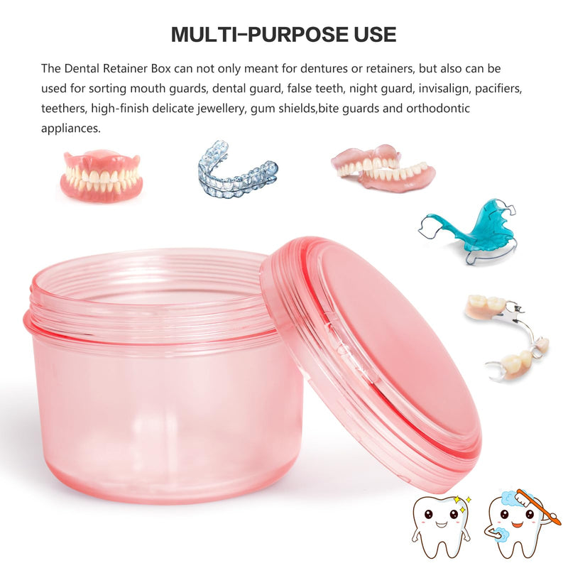 [Australia] - 2024 Leak Proof Denture Bath Cup Large Denture case Retainer Cleaning Box for Travel, Complete Clean Care for Dentures,Denture Holder for Soaking (transparent pink) 