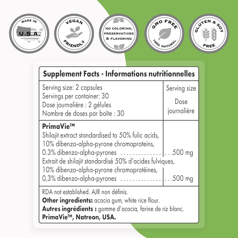 [Australia] - Supersmart - Super Shilajit 500 mg Per Day - 100% Natural Ayurvedic Tonic | Non-GMO & Gluten Free - 60 Vegetarian Capsules 