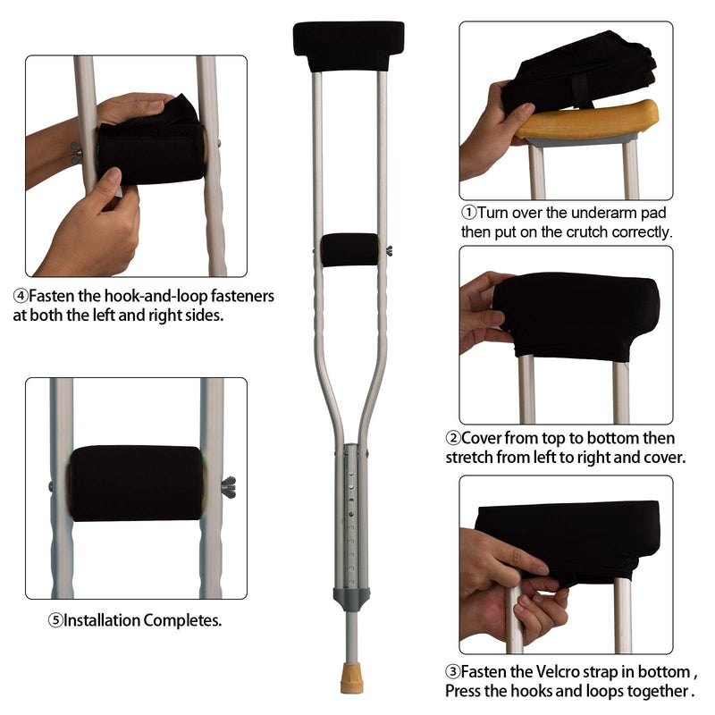 [Australia] - Underarm Crutch's Pad and Hand Grip Covers Universal Forearm Handle Padded Cushion Sets Accessories for Crutches (Black) Black 
