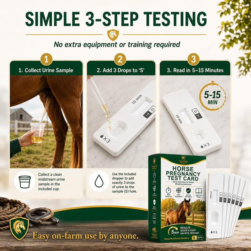 Mare Pregnancy Test Strips – Rapid Urine Kit for Horses, Accurate Results in 10 Mins, Easy Farm Breeding Detection Tool for 18-90 Days After Breeding