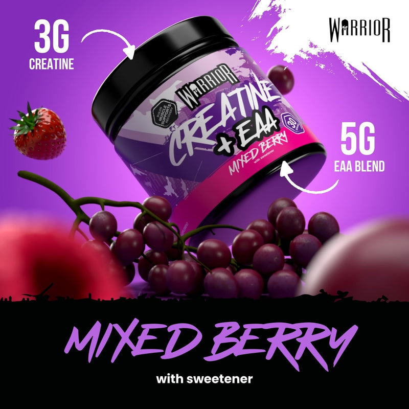 Warrior Creatine Monohydrate Powder + EAA 270g (30 Servings) – Pure Creatine with Essential Amino Acid Supplements for Muscle Recovery & Growth, Pre & Post Workout for Men & Women – Mixed Berry