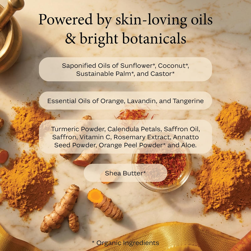 Piya Turmeric & Saffron Glow Bar Soap, Pack of 1 | Brightening Face & Body Cleanser, Vitamin C & Botanical Oils