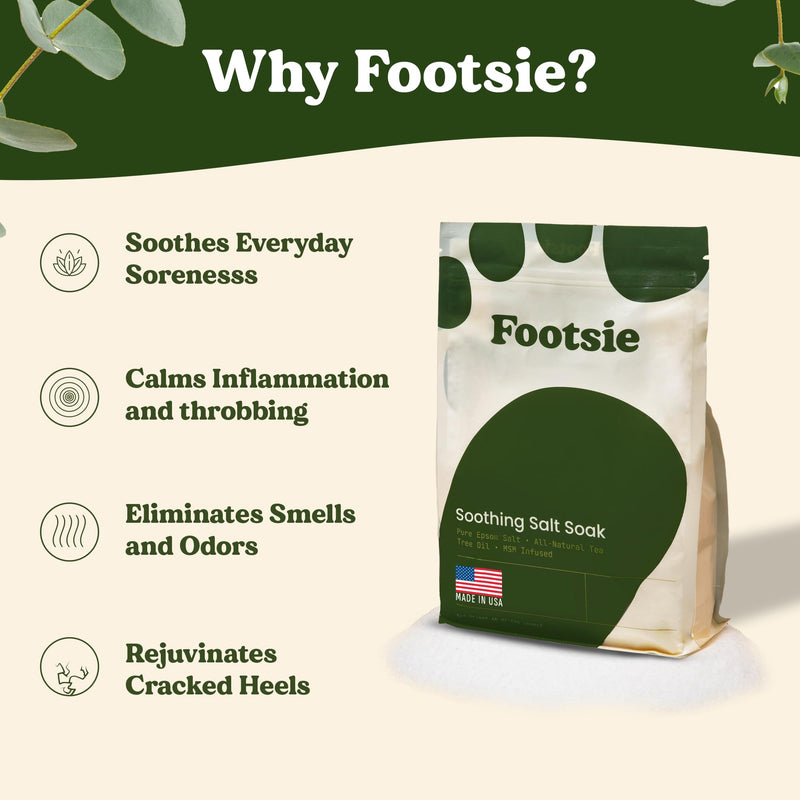 [Australia] - Footsie Soothing Tea Tree Oil Epsom Salt Soak - for Calluses, Aches & Pain, Athlete's Foot - Made in USA - Soothes Cracked Heels, Flaky Skin - 100% Organic, Pedicure Spa Salt - 48 Ounces 