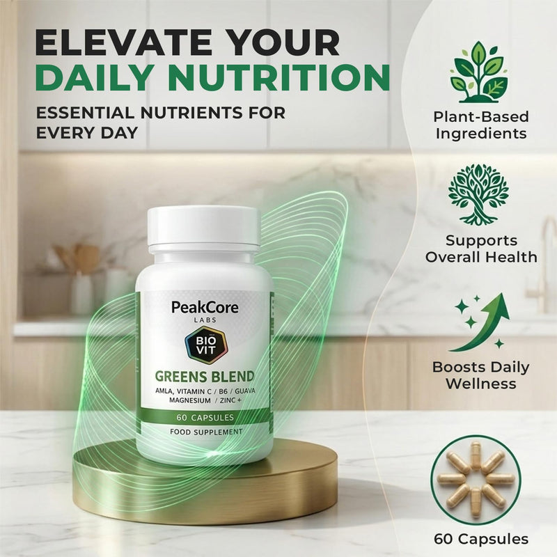 Greens Blend | Premium BioVit® Formula | 100% Natural Vitamins & Minerals | Plant-Based Ingredients, Greens & Essential Nutrients | Daily Nutritional Support | 60 Capsules