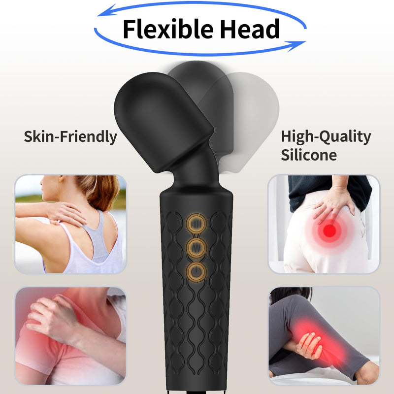 [Australia] - Manual Back Personal Massager - Cordless Massager Stick - Quiet Handheld Body Massager - Deep Tissue Back Massager for Muscle Recovery Pain Relief for Shoulders, Legs, Neck-20 Modes & 8 Speeds Black 