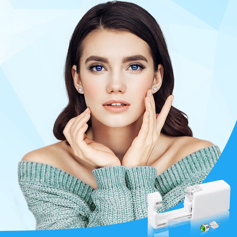 [Australia] - Evatage 10 Packs Self Ear Piercing Kit, Home Piercing Kit Disposable Ear Piercing Gun Kit with Stainless Steel Earring Studs for Pierce Your Own Ears White 
