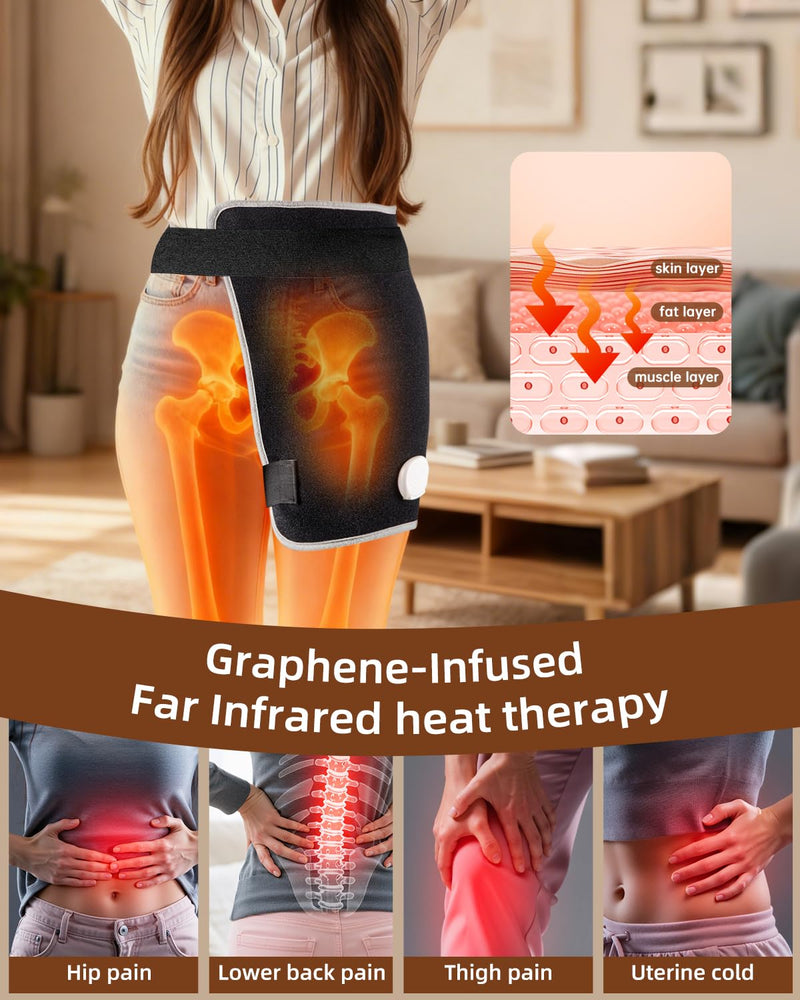 Ultra-Soft Touch Hip Heating Pad for Sciatica Relief, FSA Eligible Items Only, 18.5"×16" Graphene Electric Wrap for Hip Recovery, Physical Therapy for Lower Back Thigh Buttock Black-upgraded