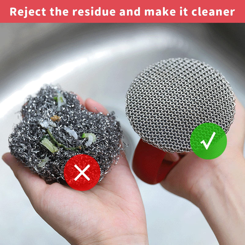 [Australia] - Cast Iron Scrubber, Cast Iron Skillet Cleaner+2 Pan Grill Scrapers Chain Mail to Clean Cast Iron Chain Mail Scrubber Cast Iron Chainmail Scrubber for Cast Iron Skillet (Red) Red 