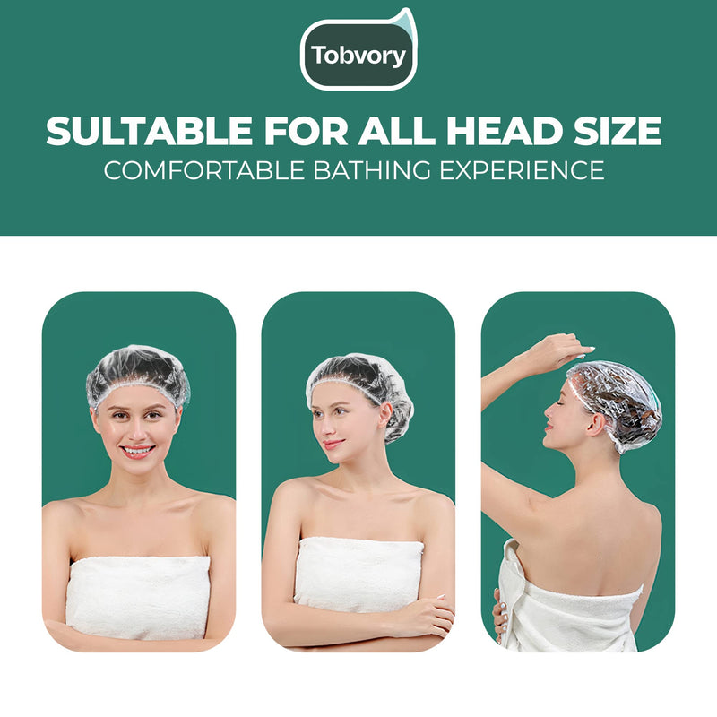 [Australia] - Disposable Shower Caps - 100PCS Shower Cap Tobvory Waterproof Plastic Shower Cap For Women Men For Hair - Extra Elastic Large Shower Caps For Bath, Hair Treatment, Conditioning In Home Hotel Travel 