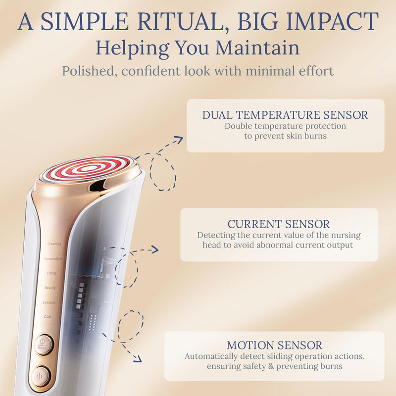 Skin Firming RF Facial Device, 6-in-1 Beauty Device for Home Use, 5-Level Skin Rejuvenation and Toning Tool for a Radiant Glow