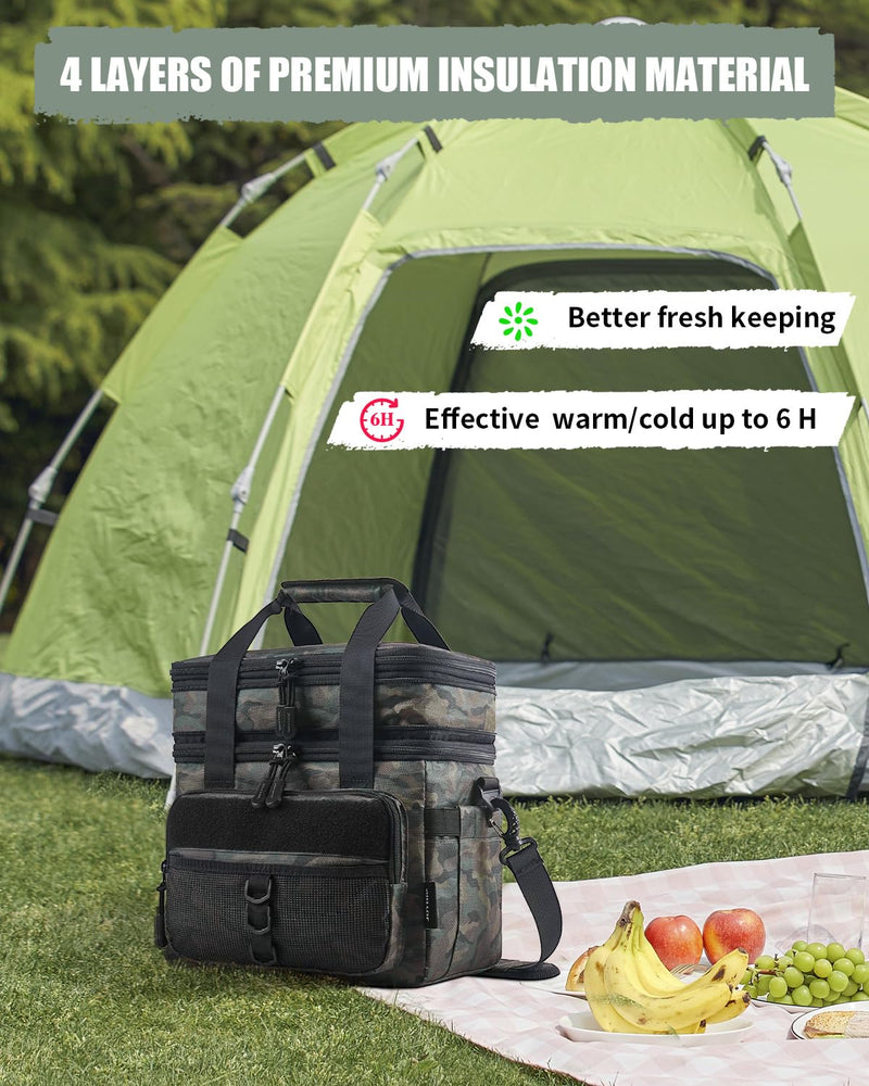 [Australia] - JOYHILL 18L Tactical Lunch Box - Insulated, Leakproof, and Expandable Double-Deck Cooler Bag for Work, Camping, Picnic - Durable Black Lunch Bag for Adults G-Black 