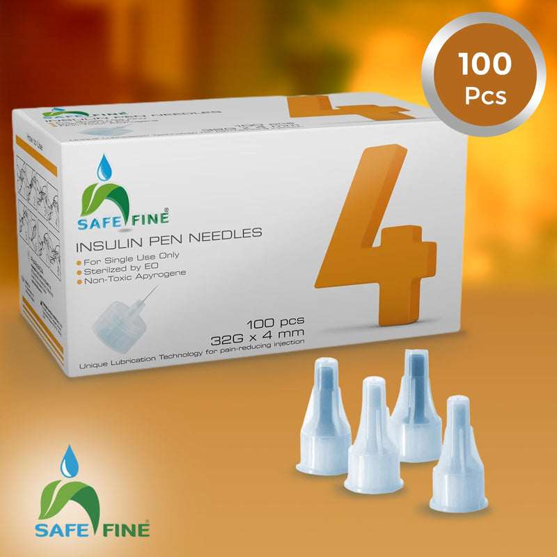 [Australia] - Safe Fine Insulin Pen Needles 4mm 32G (5/32" x 0.23 mm) Thin Wall Technology, Diabetic Needles for Insulin Injections, Compatible with Most Diabetes Pens, 100 Pcs/Box 4 mm 32G 
