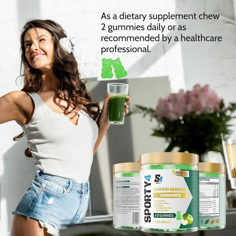 Super Green Gummies no creatine | 60 Vegan Multivitamin Gummies | Blend of 8 Botanicals | with Vitamin B12, B3, B6, B5 & Folic Acid |