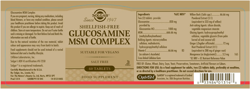 Solgar Glucosamine Hydrochloride 1000 mg Tablets - Pack of 60 - Joint and Cartillage Support - Extra Strength Formula - Vegan