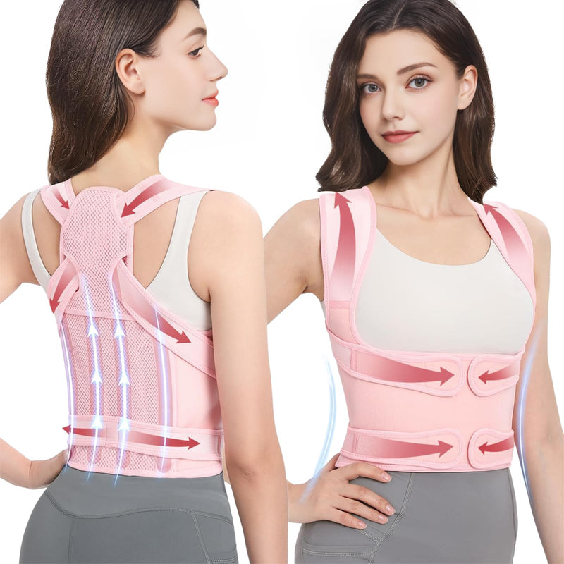 Back Brace Posture Corrector for Women & Men, Adjustable Shoulder Straightener with Full Back Support, Relief for Lower & Upper Back Pain, Hunchback & Scoliosis (Pink, Medium) Pink