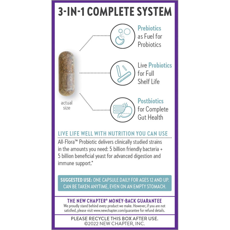 [Australia] - New Chapter Probiotic All-Flora - 60 ct (2 Month Supply) for Advanced Digestion & Complete Gut Health with Prebiotics + Postbiotics, Clinically Studied Strains, 100% Vegan, Non-GMO, Shelf Stable Unflavored 60 Count (Pack of 1) 