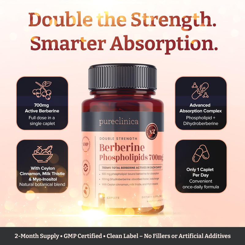 Double Strength Berberine Complex – 700mg Active Berberine x 60 Caplets – 2 Month Supply – with Dihydroberberine, Ceylon Cinnamon and Inositol