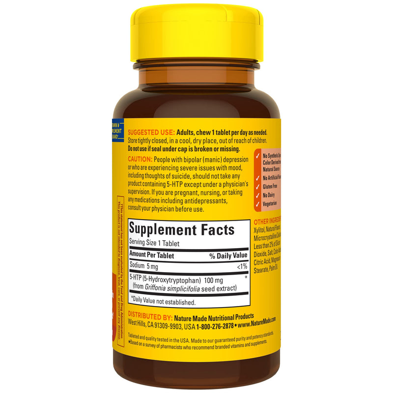 [Australia] - Nature Made Chewable 5HTP 100mg, 5-HTP Mood Support Supplement, 30 5 HTP Chewable Tablets, 30 Day Supply Orange Citrus 30 Count (Pack of 1) 