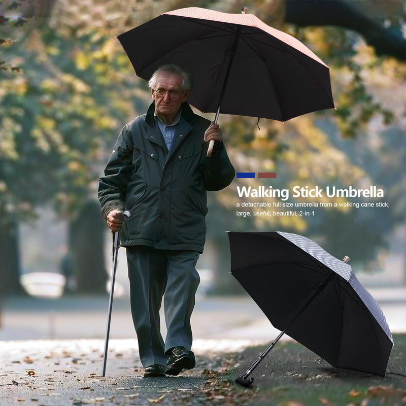 Walking Cane Umbrella For Taller, Heavy Duty Stick Umbrella With Longer Carbon Fiber Cane, Large Walking Stick Umbrella Crutch Umbrella - Ideal Gift For Night Hiking Rainy (Blue Stripe Extra Long)