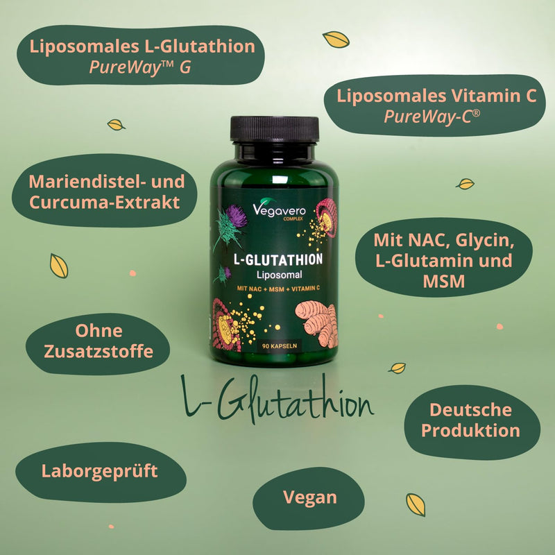 [Australia] - Reduced glutathione | Liposomal Pureway™-G | With NAC, glycine, glutamine, vitamin C, selenium, milk thistle & curcuma extract | Vegan & No Additives | German production of Vegavero® 