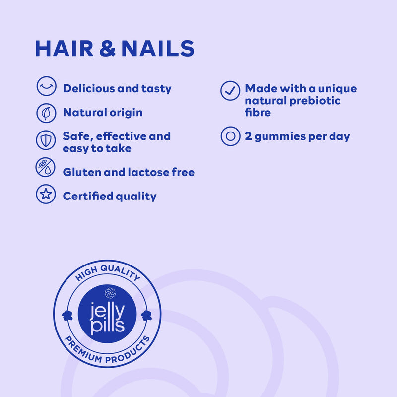 Jelly Pills® Gummies with Biotin 5000 mcg, Folic Acid and 7 Vitamins - No Added Sugars - 60 Raspberry Flavoured Vegan Gummies to Reduce Hair Loss - Hair and Nails