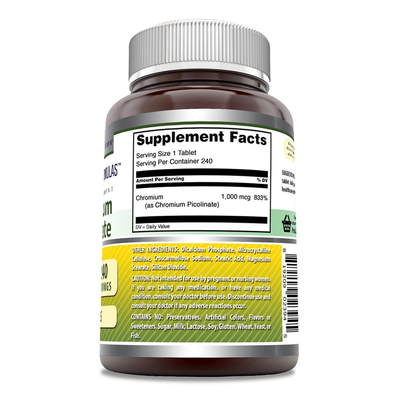 [Australia] - Amazing Formulas Chromium Picolinate | 1000 Mcg Tablets Supplement | Non-GMO | Gluten Free | Made in USA (1 Pack, 240 Count) 