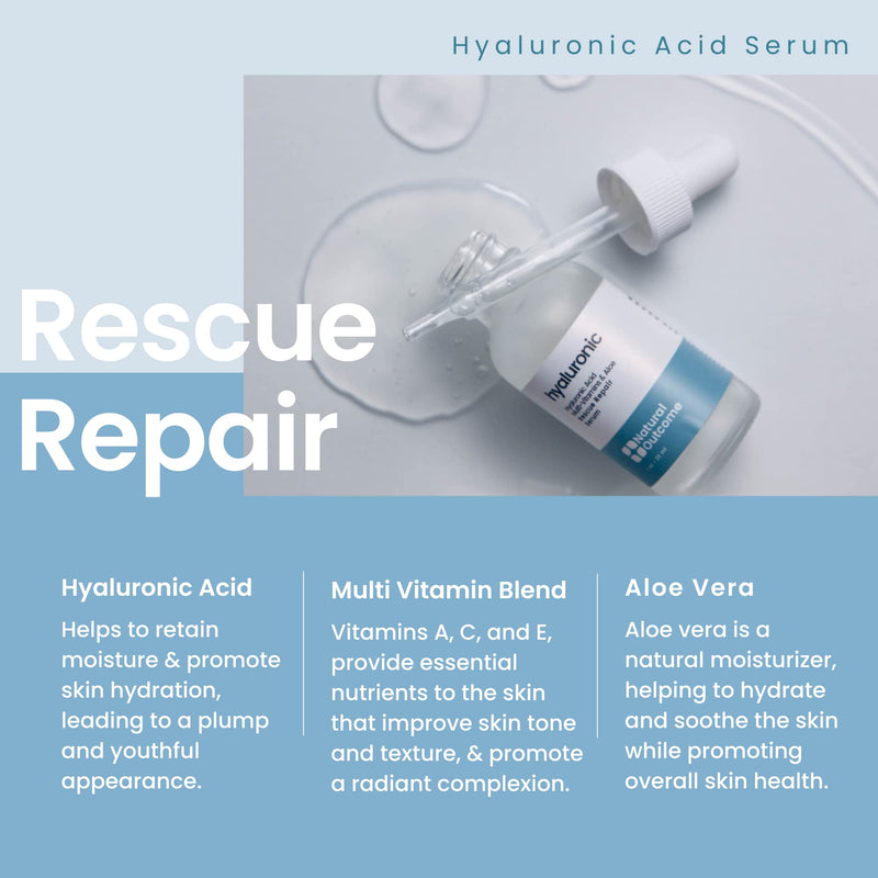 Natural Outcome Face Serum Set Hydrating Hyaluronic Acid and Vitamin C Face - Pack of Two Anti Aging Facial Serum Kit 1 oz Each, Vegan, Cruelty Free & Fragrance Free